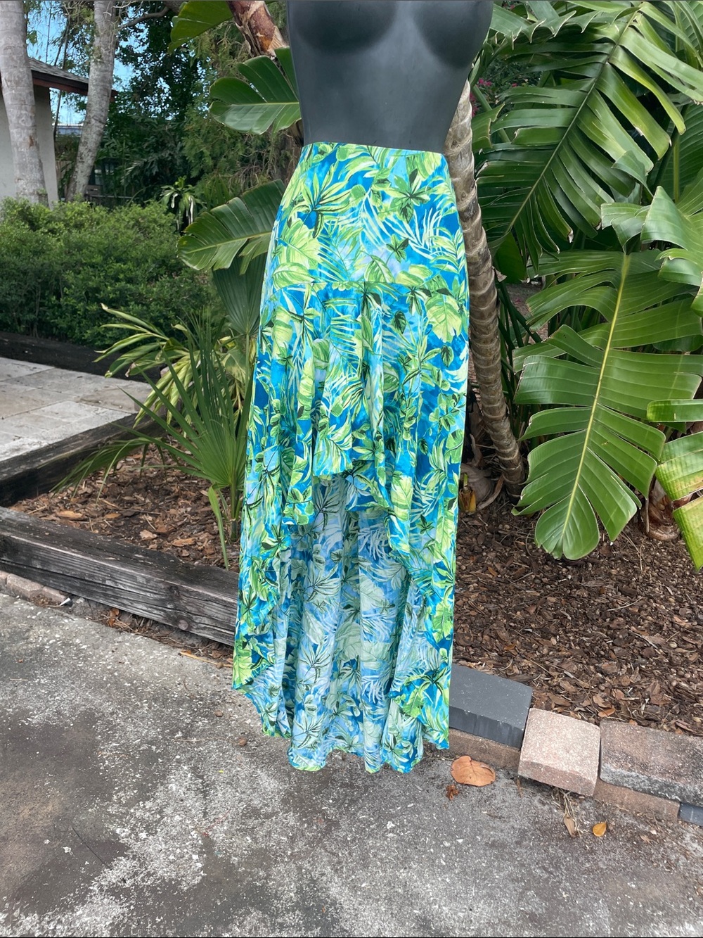 tropical floral high low asymmetric ruffle skirt